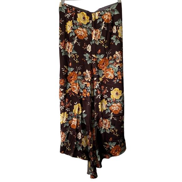 Veronica Beard Pixie Floral Ruched Silk Midi Skirt US 6 Brown Roses Cocktail - Picture 5 of 14
